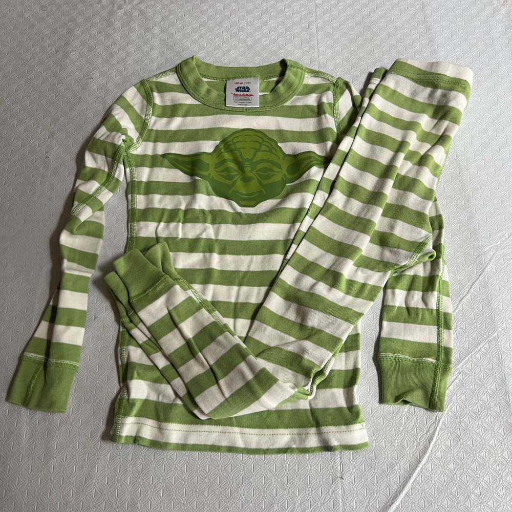 Hanna Andersson Star Wars Yoda Striped Organic Cotton Pajamas Kids Size 5 110cm